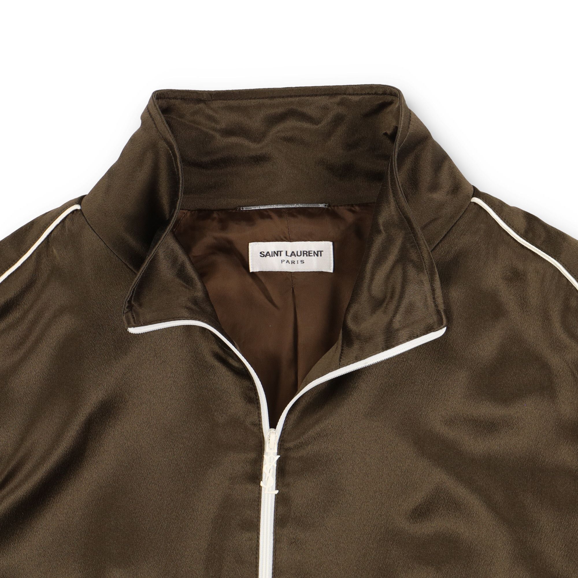 Saint Laurent Paris Green Silk Satin Piped Teddy Track Jacket Size US XXL / EU 58 / 5 - 4 Thumbnail
