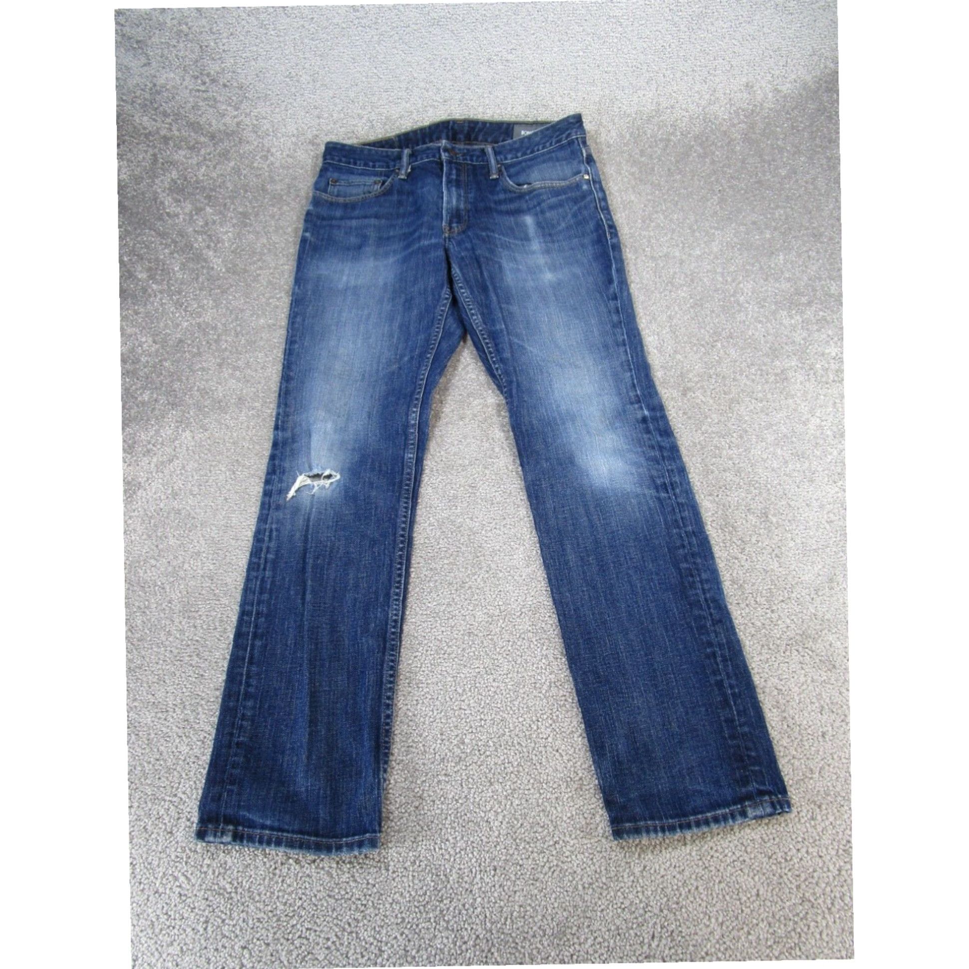 Bonobos Bonobos Mens Tailored Fit Jeans Dark Wash Ripped 32X30 Size US 32 / EU 48 - 1 Thumbnail