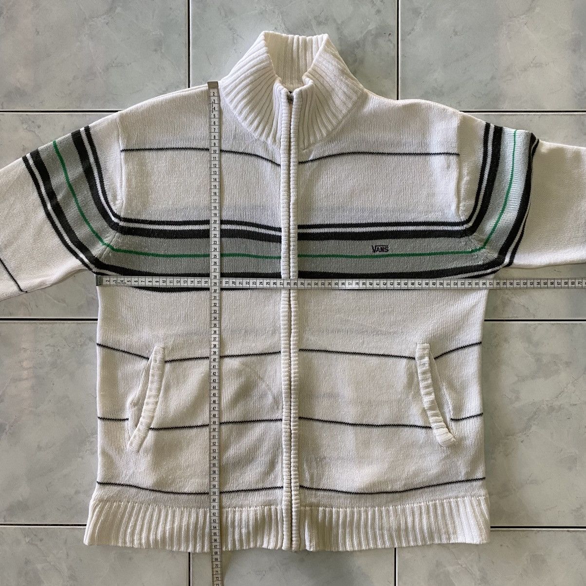 Vans VANS White Zip-Up Knit Sweater Striped Vintage Streetwear Size US L / EU 52-54 / 3 - 19 Thumbnail