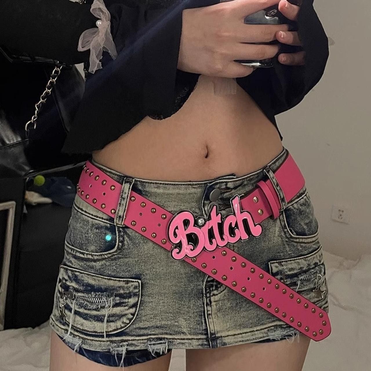 Japanese Brand Y2K Bitch Buckle Pink Belt OS Size ONE SIZE - 3 Thumbnail