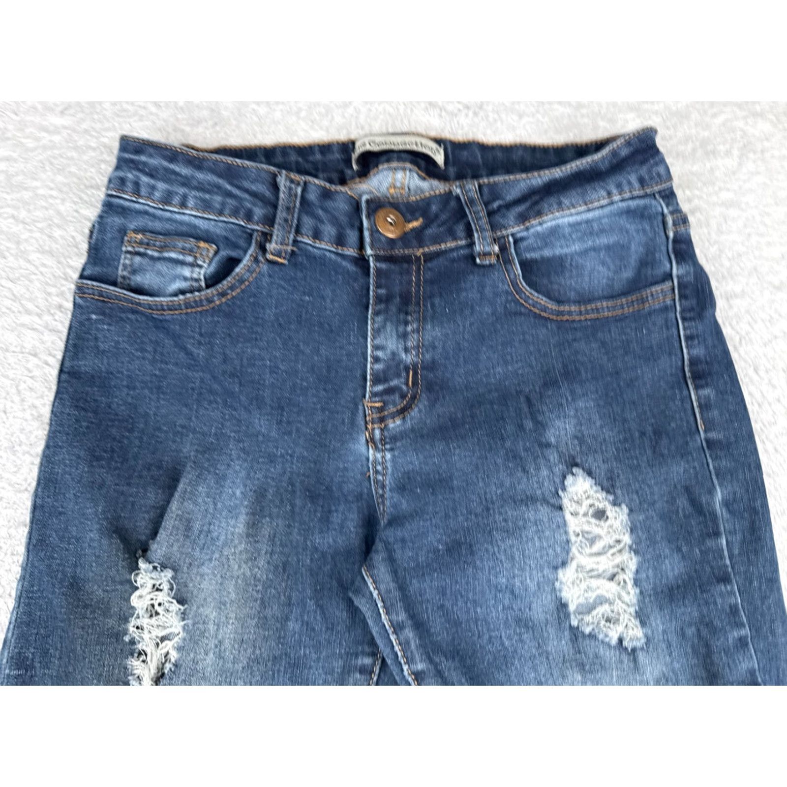 Denime Blue Connection Jeans Juniors 7 Blue Denim Distressed Skinny Mid Rise 27x30 Womens Size 28" / US 6 / IT 42 - 4 Thumbnail