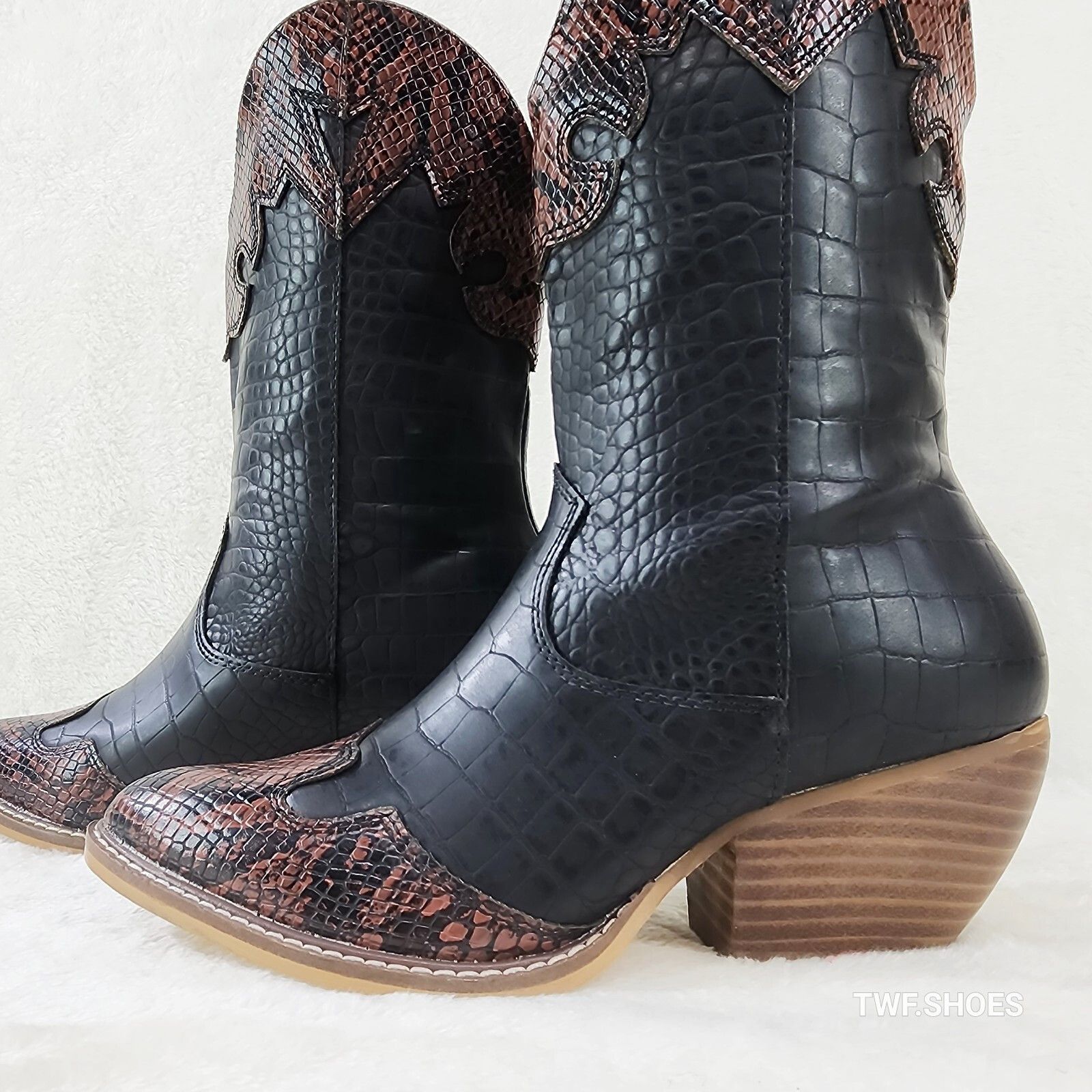 Other Snake Bite Black Western Reptile Cowboy Pull On Country Cowg Size US 6.5 / IT 36.5 - 7 Thumbnail