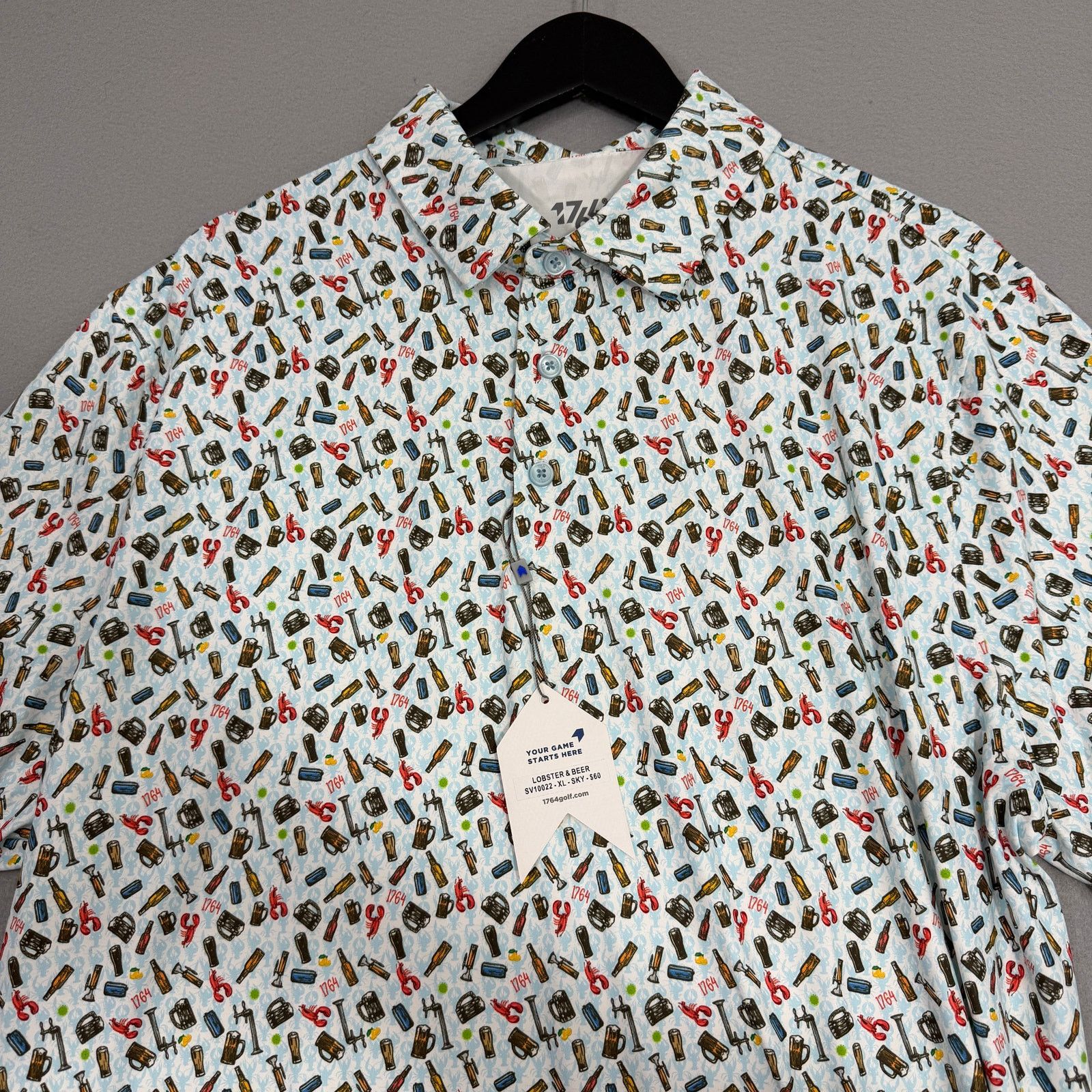 Vintage 1764 Polo Shirt Extra Large Blue Lobster Beer All Over Print Size US XL / EU 56 / 4 - 2 Thumbnail