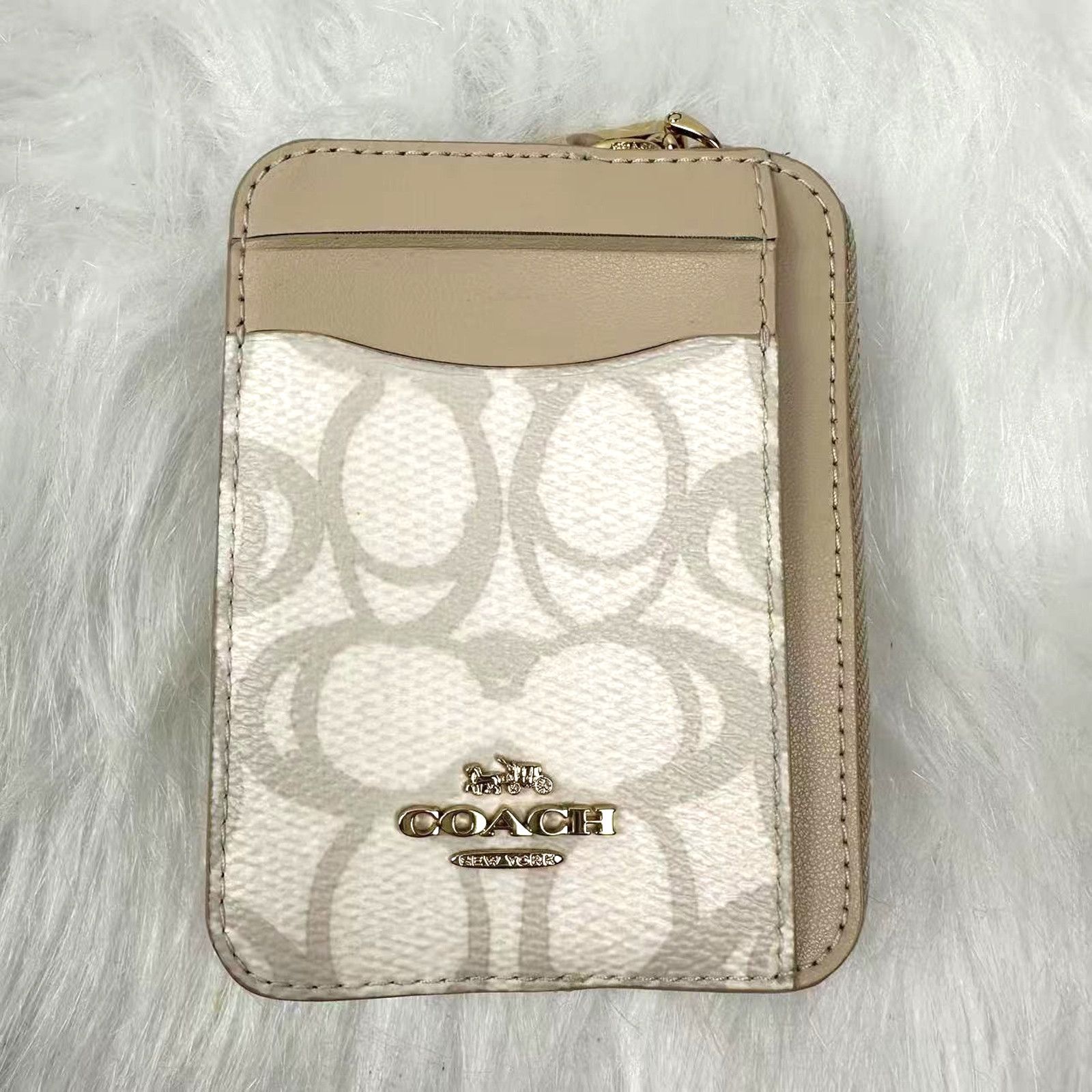 Coach Coach Zip Card Case Sketch Signature Canvas Gold/Ivory Size ONE SIZE - 1 Thumbnail