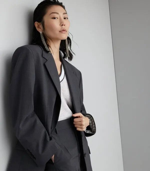 Brunello Cucinelli o1w1db10825 Woven Jacket Wool in Dark Grey Size S / US 4 / IT 40 - 2 Thumbnail