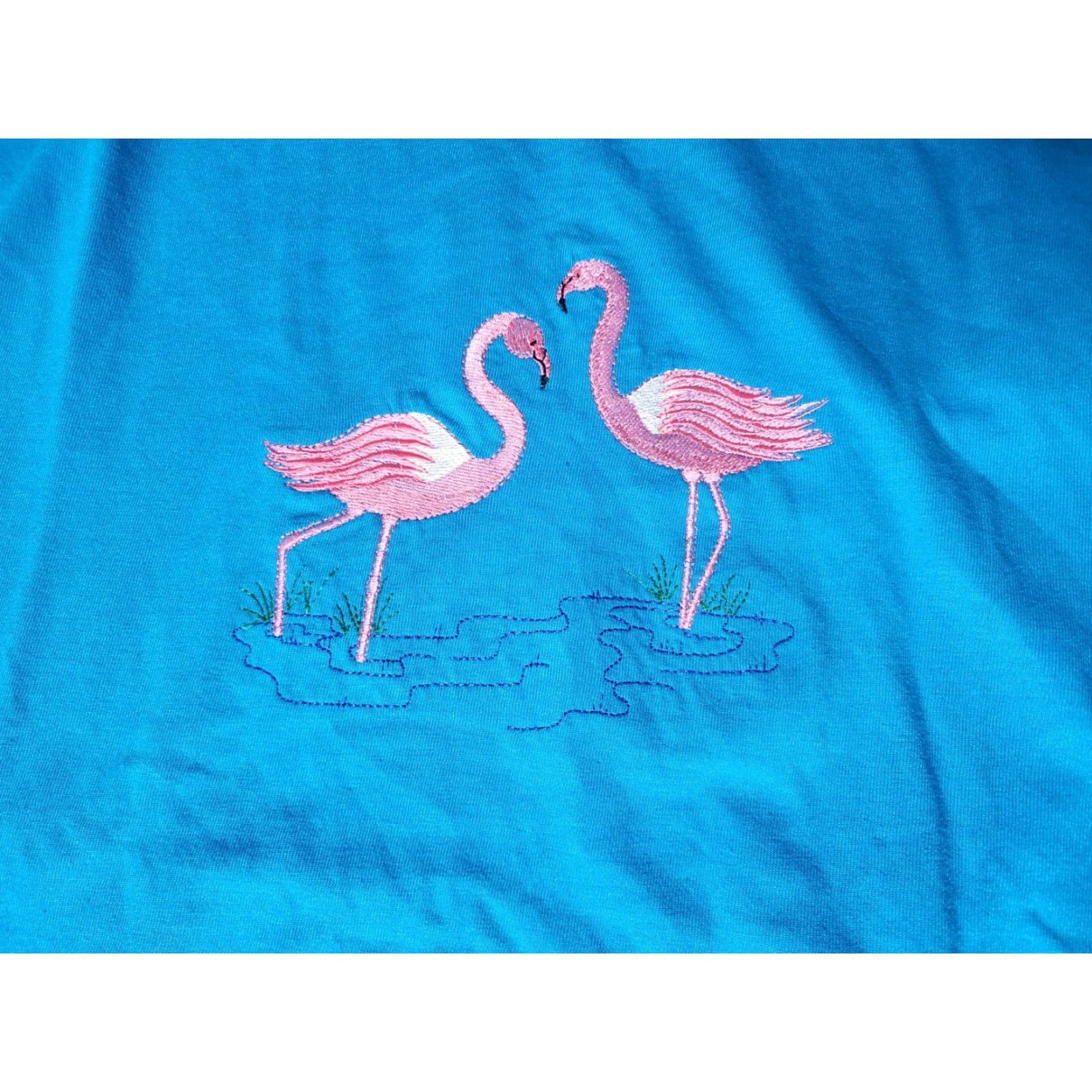 Jerzees VINTAGE Jerzees T-Shirt Embroidered Flamingo Tropical Crew Neck Short Sleeve Women M Blue 90s Concert? Size M / US 6-8 / IT 42-44 - 2 Thumbnail