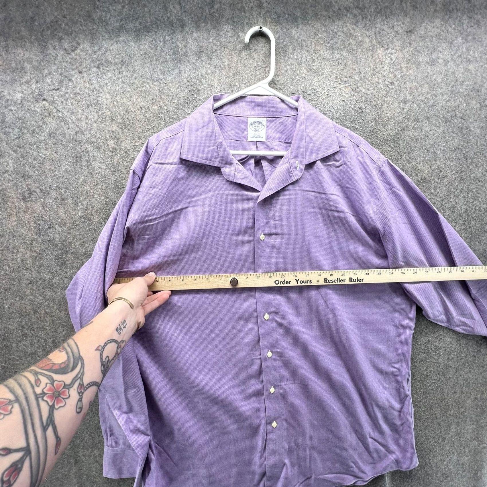 Brooks Brothers Brooks Brothers Dress Shirt Mens 18 6/7 Purple Check Slim Fit 346 Non Iron Shirt Size 48R - 3 Thumbnail