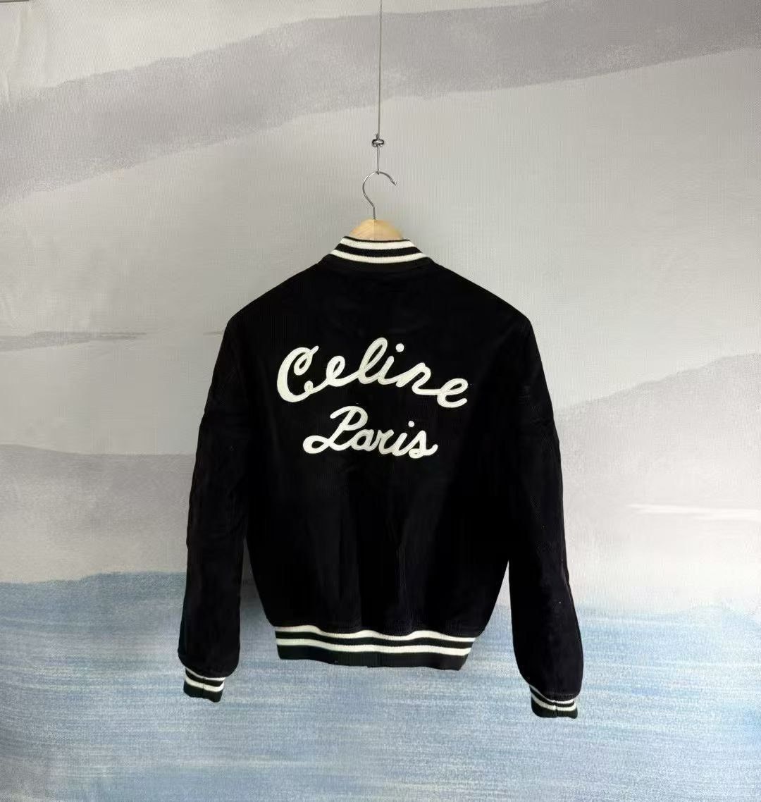 Celine Celine Black Corduroy Letter Embroidery Baseball Jacket Size US S / EU 44-46 / 1 - 1 Thumbnail