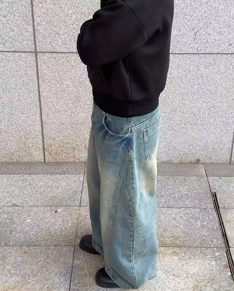 Japanese Brand × Jean American style washed distressed wide-leg scimitar jeans Size US 32 / EU 48 - 4 Thumbnail