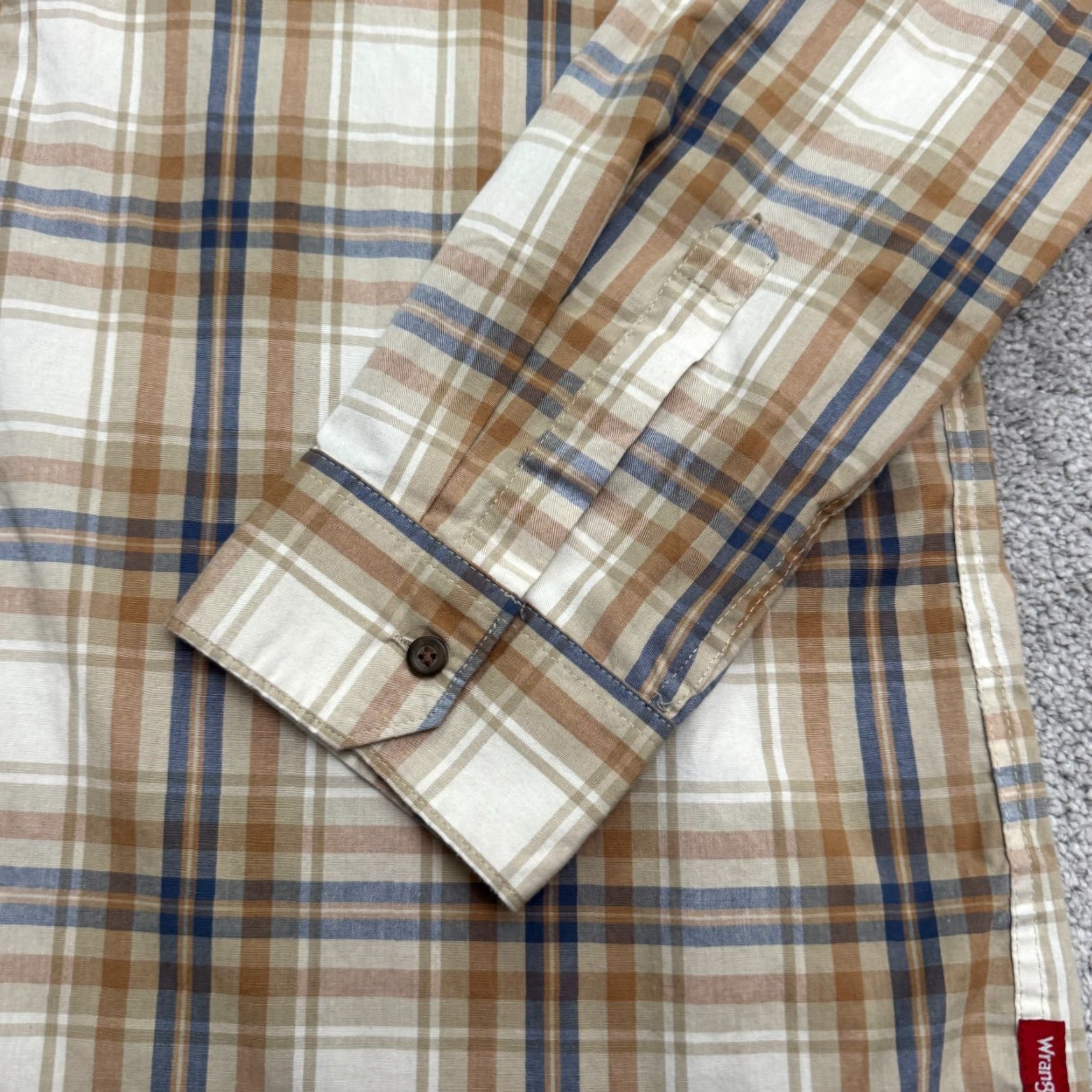 Wrangler Wrangler Button Down Shirt Mens XL Brown Blue Plaid Long Sleeve Pockets Casual Size US XL / EU 56 / 4 - 4 Thumbnail