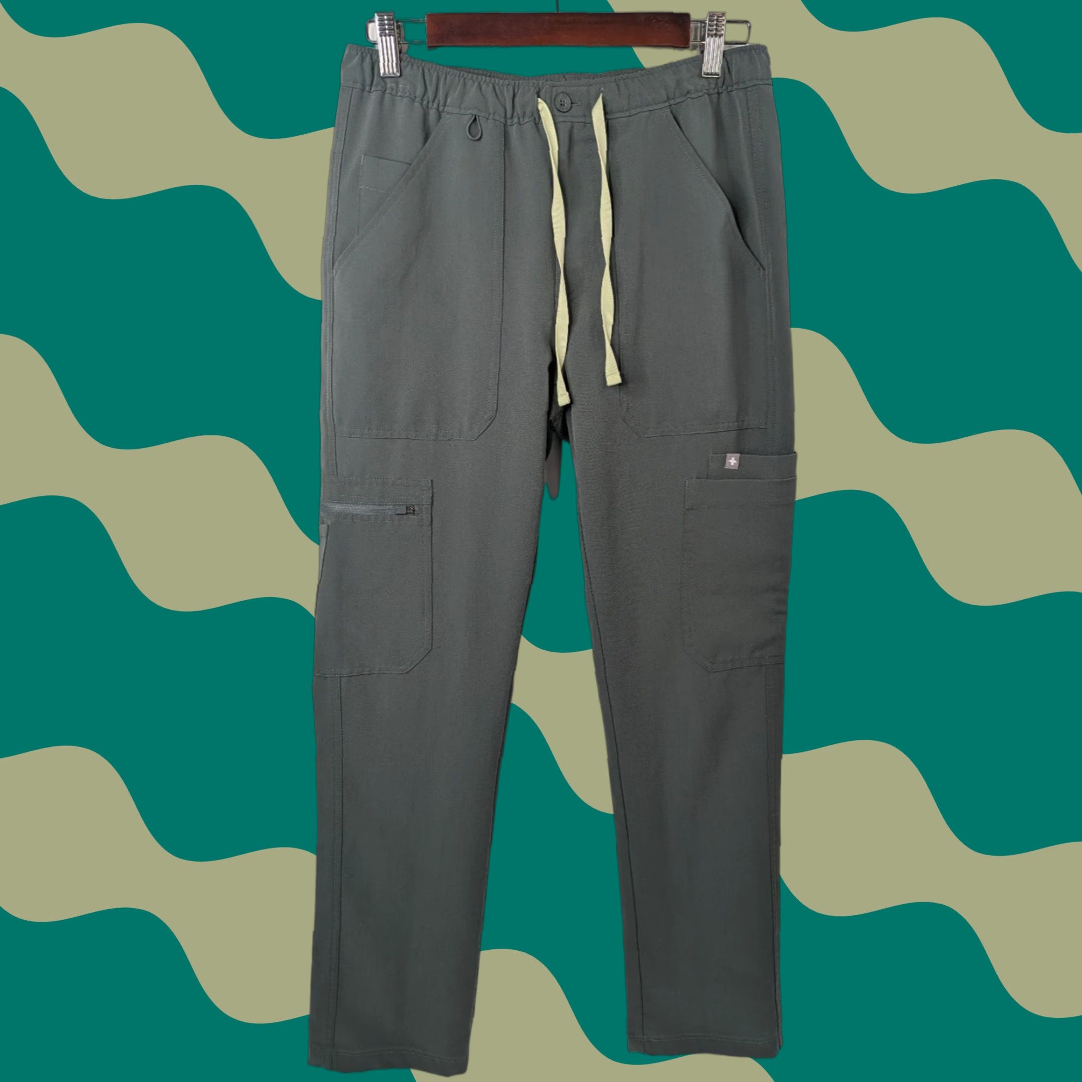 Vintage Figs Men's Cairo Cargo Scrub Pants XS Forest Green Blue Medical Nurse TM3001 Size US 27 - 1 Thumbnail