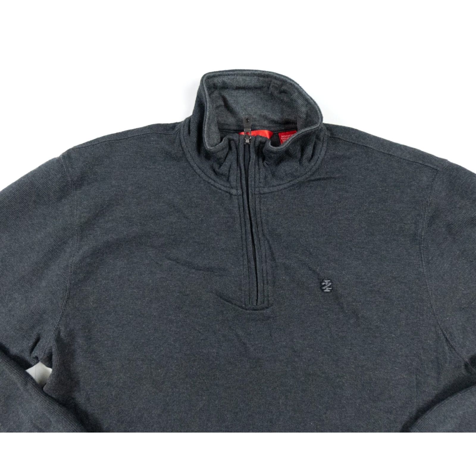 Izod IZOD Men's Sweater XL Gray Quarter Zip Pullover Long Sleeve Mock Neck Casual Preppy Size US XL / EU 56 / 4 - 2 Thumbnail