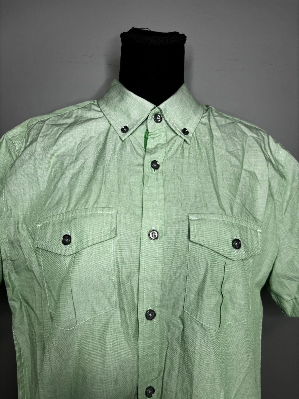 Express Mens Shirt Size M Sage Short Sleeve Button Up Collared Size US M / EU 48-50 / 2 - 2 Thumbnail