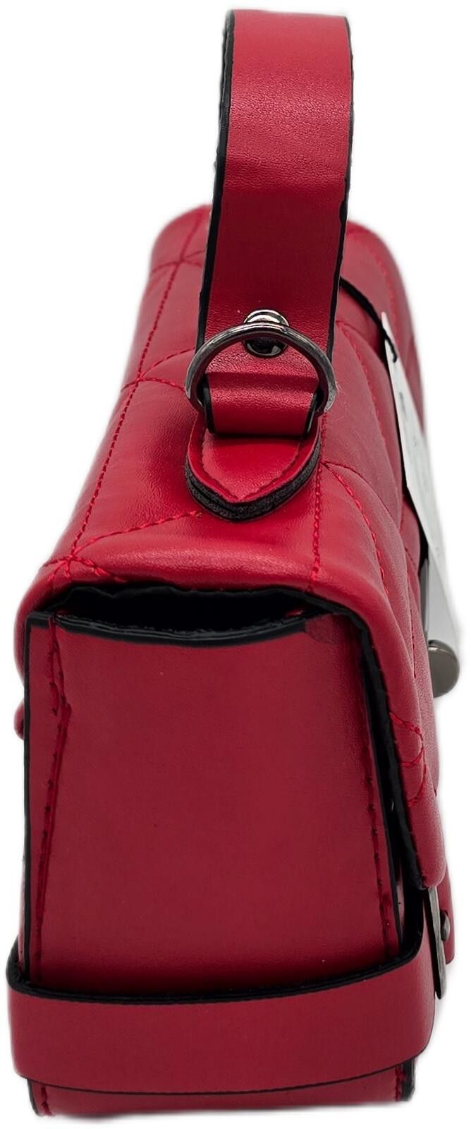 Unknown London Red Quilted Faux Leather Handbag with Silver Buckle Size ONE SIZE - 3 Thumbnail
