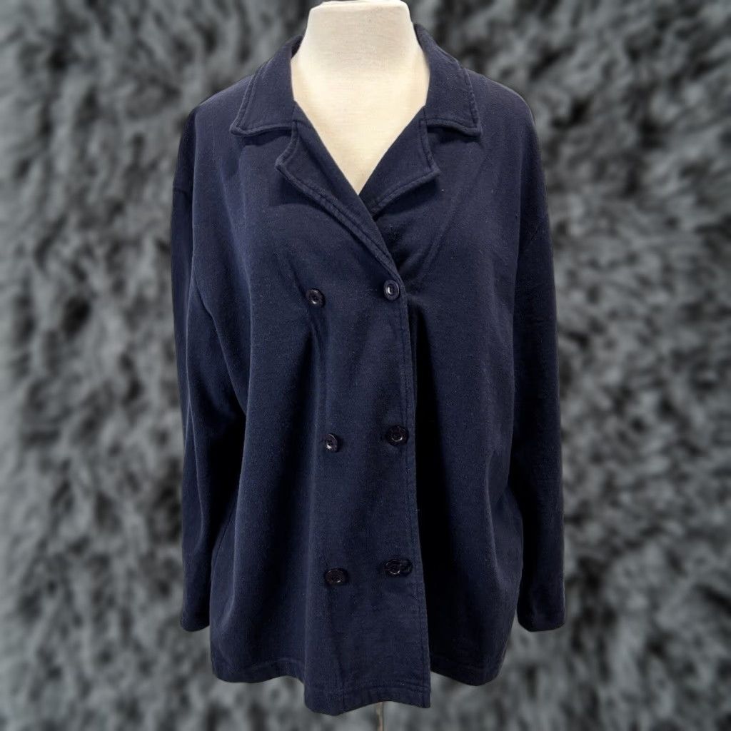 Doublet VINTAGE Hot Cotton Knit Jacket Women Navy Double Breasted Pea Coat Size Large Adult Women Navy Knit Jacket Size L / US 10 / IT 46 - 1 Thumbnail