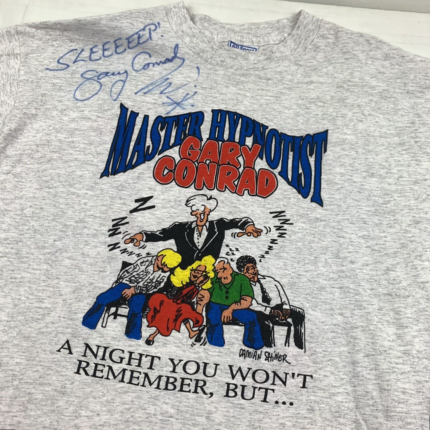 Vintage VINTAGE Gary Conrad Master Hypnotist T-Shirt Adult XL Gray Signed Autographed 90s Y2K Mens Shirt Size US XL / EU 56 / 4 - 6 Thumbnail