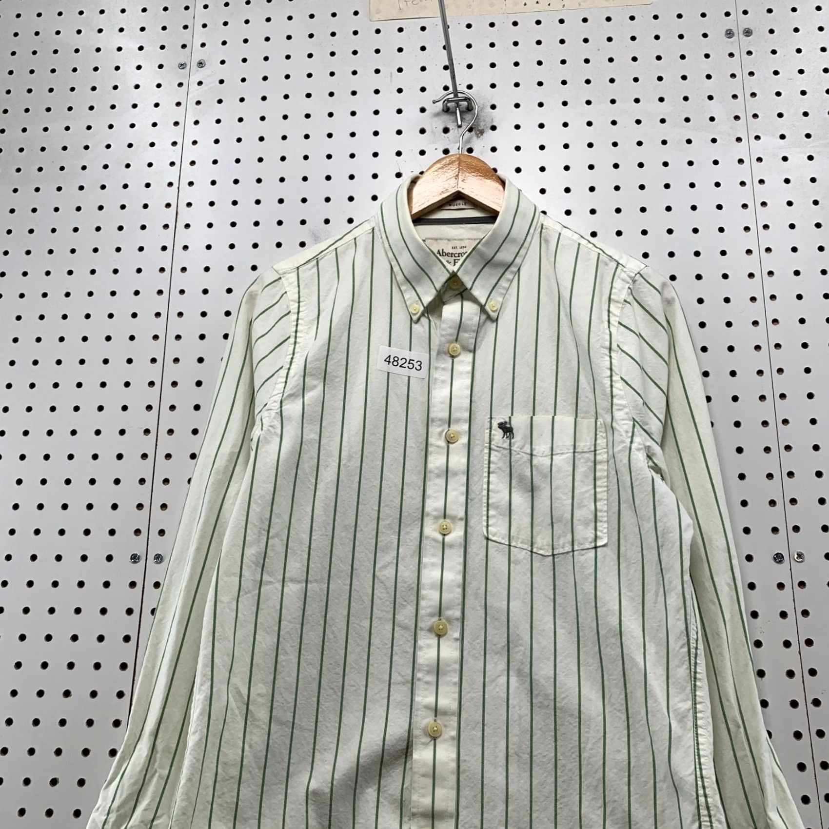 Abercrombie & Fitch Abercrombie & Fitch Button Up Shirt Mens M White Green Striped Heavyweight Shirt Button-Up Mens Size US M / EU 48-50 / 2 - 5 Thumbnail