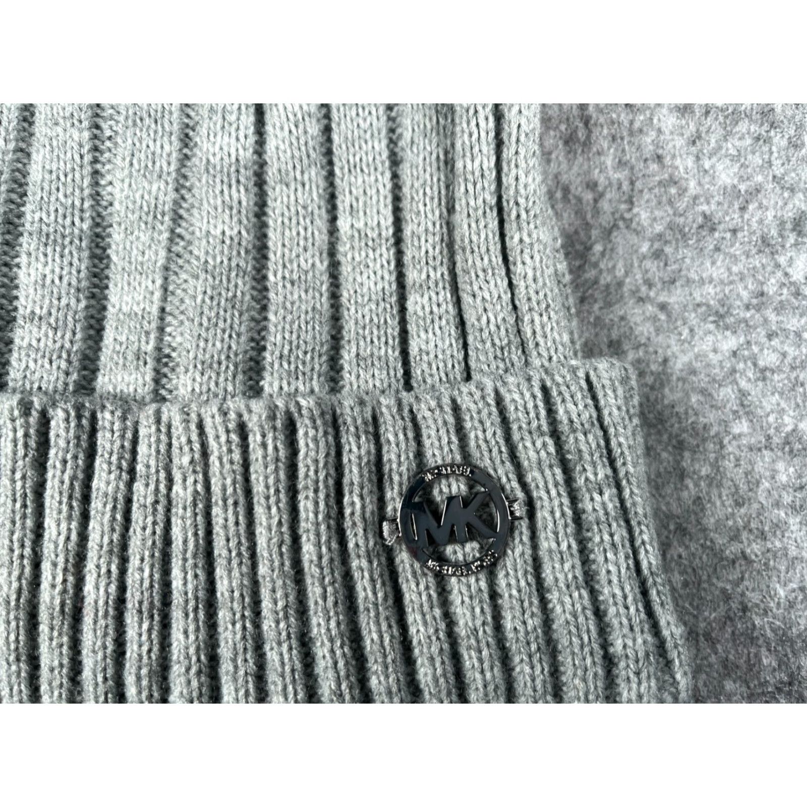 Michael Kors Michael Kors Beanie Women One Size Gray Ribbed Knit Acrylic Logo Pom Hat Size ONE SIZE - 2 Thumbnail
