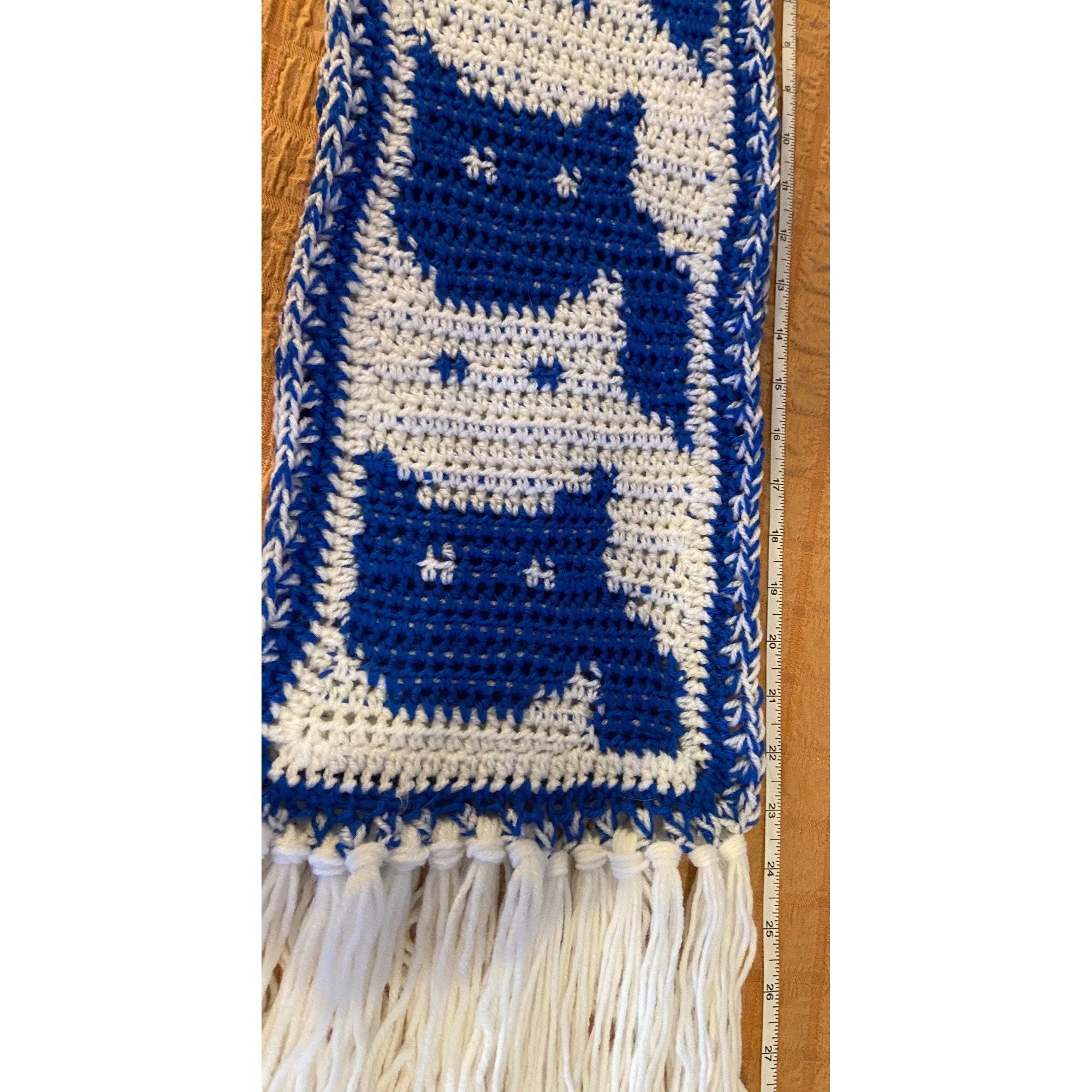 Other Handmade Crochet Cat Winter Scarf 62" Blue & White W/8” Frin Size ONE SIZE - 7 Thumbnail