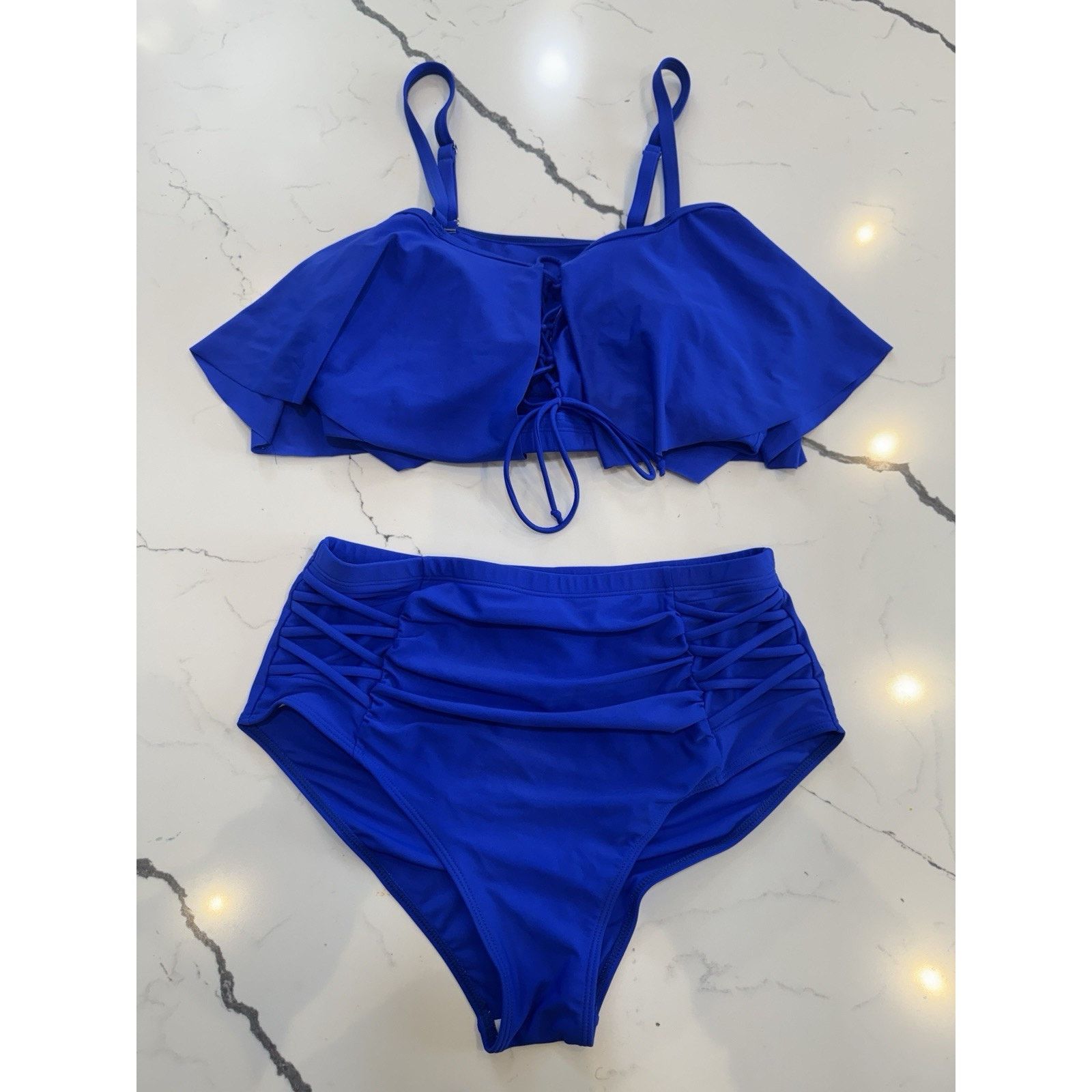 Other Women’s Blue Bikini Set LX High Waist Strappy Bottoms Ruffle Size ONE SIZE - 1 Thumbnail
