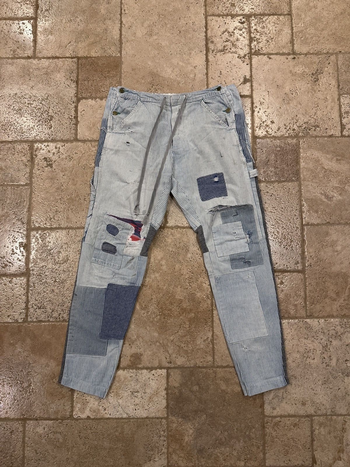 Greg Lauren Greg Lauren Pinstripe Blue Mixed Engineer GL1 Slim Fit Pants Size US 34 / EU 50 - 1 Thumbnail