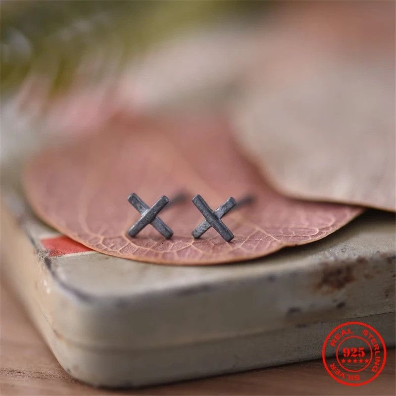 Jewelry Minimalist X Stud Earrings 925 Sterling Charm Earring Gift Size ONE SIZE - 2 Thumbnail