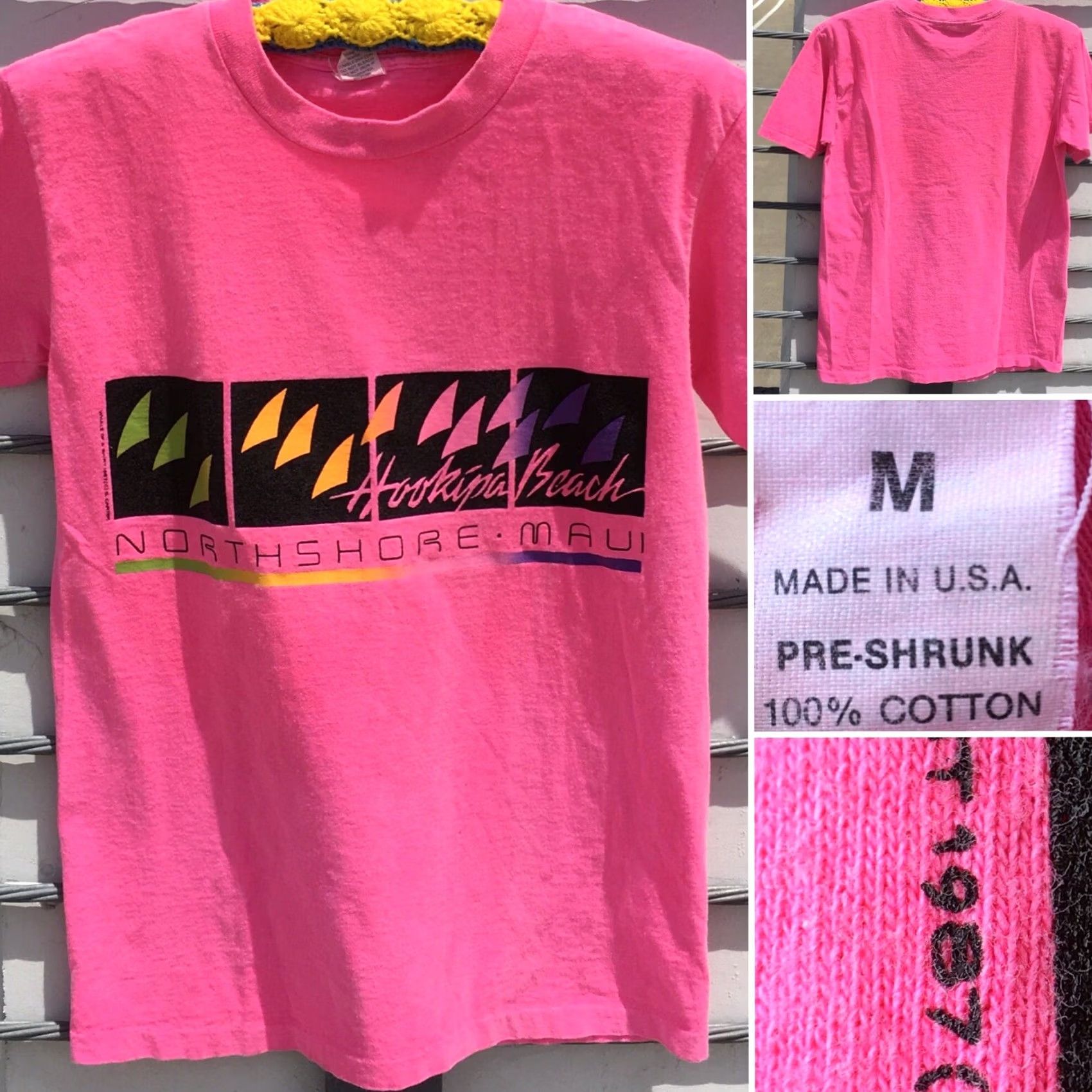 Vintage VINTAGE Hookipa Beach North Shore Maui Neon Graphics T-Shirt 1987 M Mens Short Sleeve 100% Cotton Pink Geometric 80s Graphic Tee Size US M / EU 48-50 / 2 - 2 Thumbnail