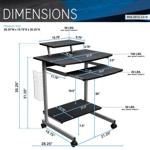 Designer × Homemade Techni Mobili Compact Computer Cart With Storage, Espresso Size US L / EU 52-54 / 3 - 3 Thumbnail