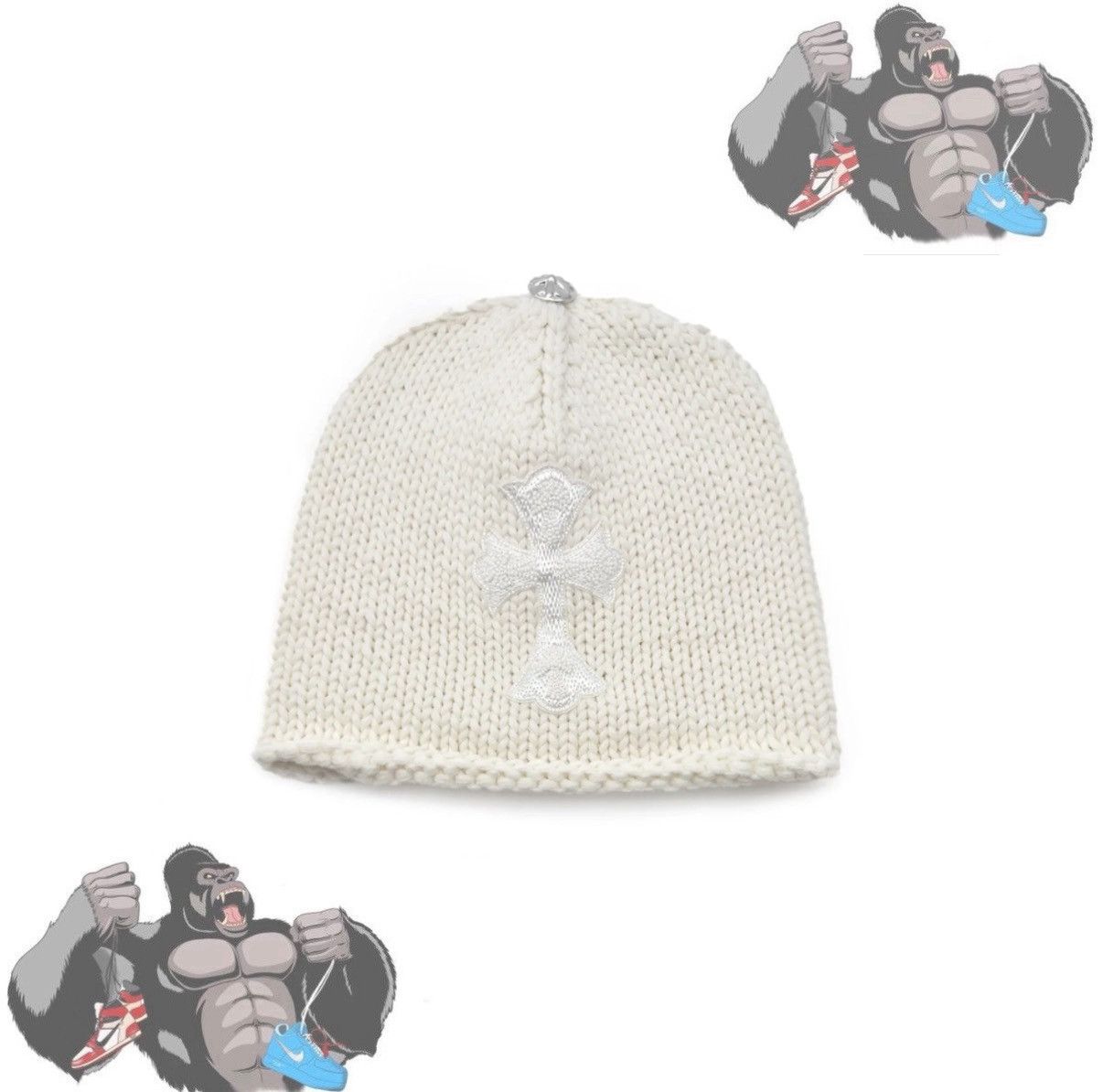 Chrome Hearts Chrome Hearts Beaded Cross Patch Cashmere Beanie Size ONE SIZE - 1 Thumbnail
