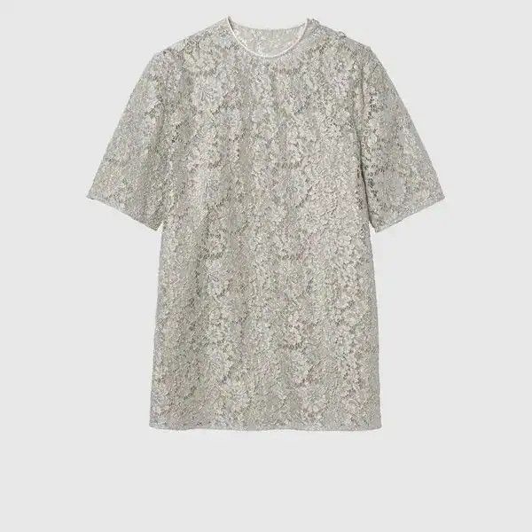 Gucci o1B3y1r0426 Floral Lace Lame Short Sleeve Top in Gray Size S / US 4 / IT 40 - 1 Thumbnail