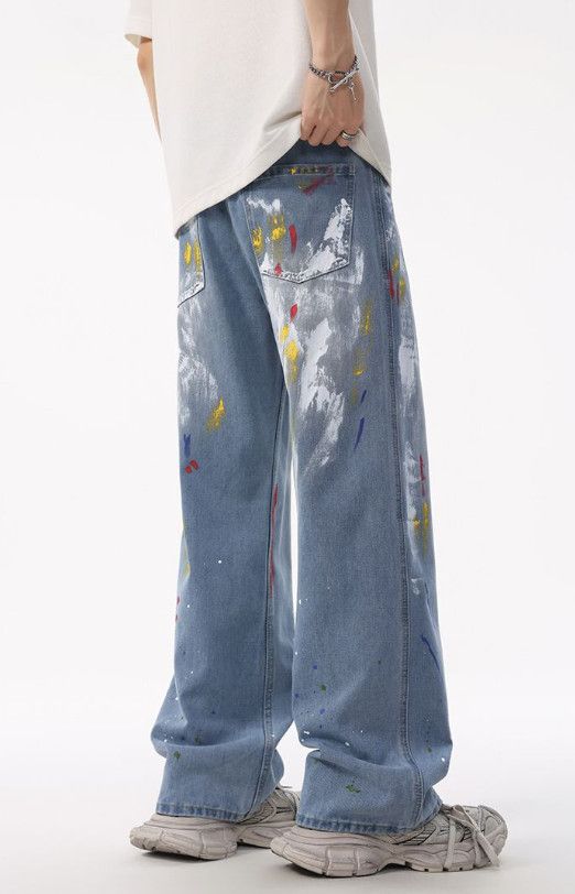 Japanese Brand American high-street splatter paint baggy wide-leg jeans Size US 32 / EU 48 - 5 Thumbnail