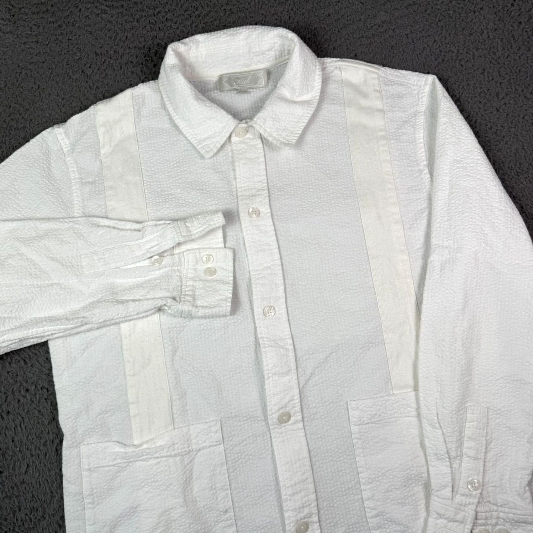 Kith VINTAGE KITH Seersucker Long-Sleeve Boxy Collared Overshirt Mens L White Guayabera Size US L / EU 52-54 / 3 - 2 Thumbnail