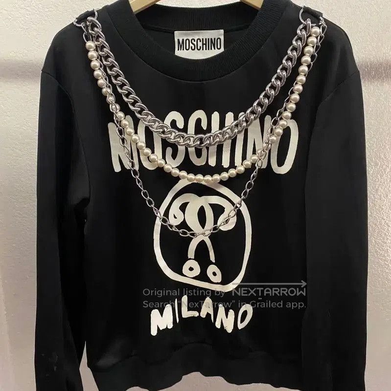 Moschino Black Cotton Blend Short Sleeve Sweatshirt .