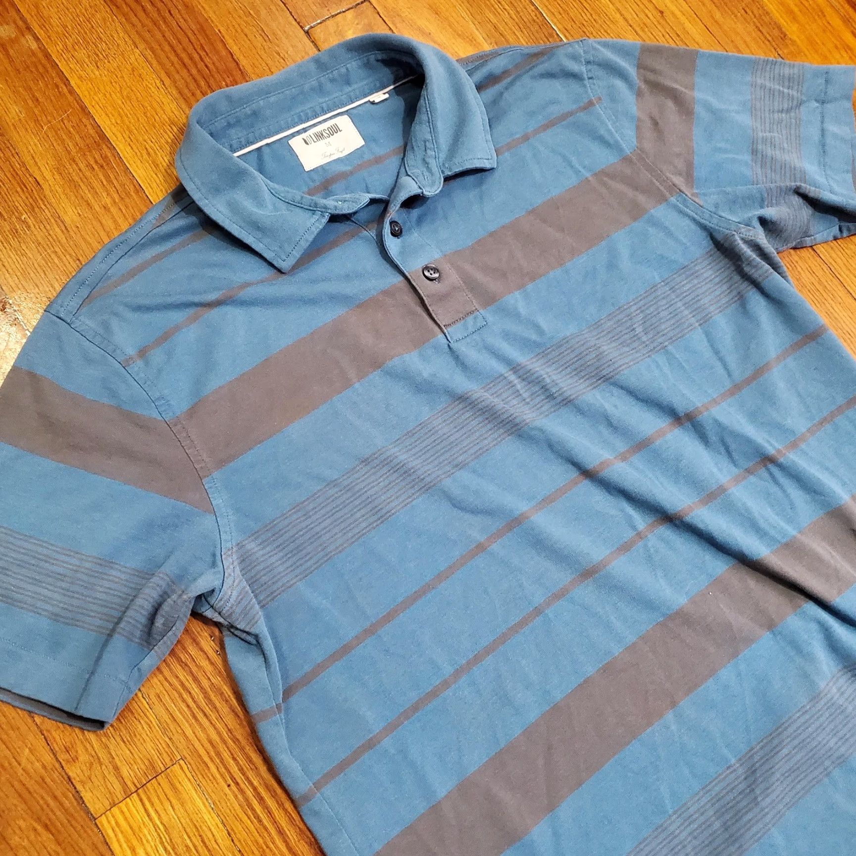 Vintage Linksoul Polo Shirt Mens M Blue Striped Tempus Fugit Golf Performance 100% Cotton Short Sleeve Polo Shirt Mens Size US M / EU 48-50 / 2 - 2 Thumbnail