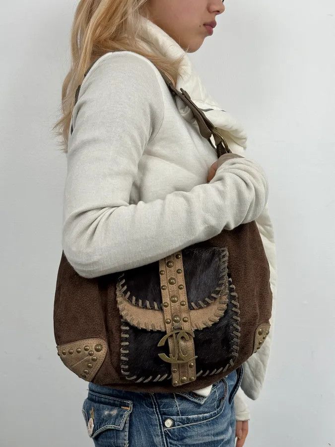 Roberto Cavalli AW2008 Cavalli Brown Pony Hair Studded Leather Handle Bag Size ONE SIZE - 3 Thumbnail