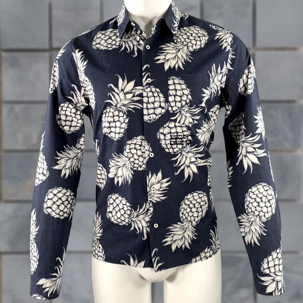 Valentino VALENTINO Navy Pineapple Print Cotton Button-Up Long Sleeve Shirt M Mens Size US M / EU 48-50 / 2 - 1 Thumbnail