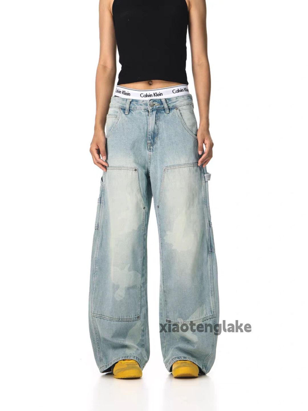 Jean Unisex dance faded loose baggy skate hiphop pants Size US 33 - 5 Thumbnail