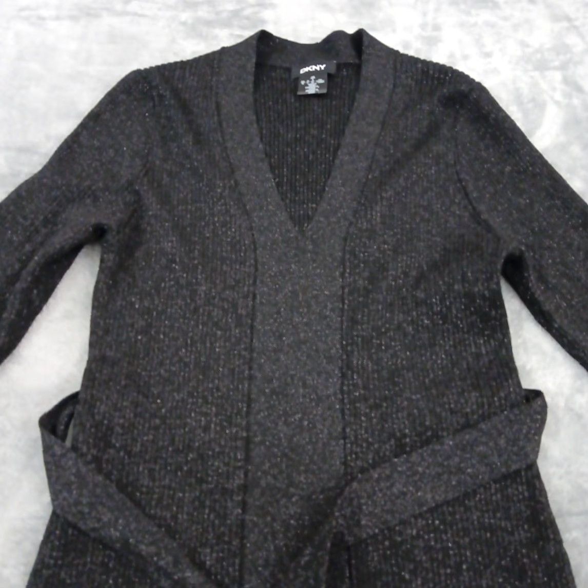 DKNY DKNY Sweater Dress Large Black Silver Glitter Long Pullover Belted Size L / US 10 / IT 46 - 2 Thumbnail