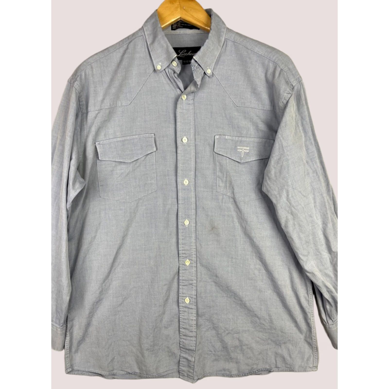 Vintage Lucchese Shirt Mens 34 Blue Chambray Western Button Down Long Sleeve Cowboy Shirt Men Casual Button-Up Size US S / EU 44-46 / 1 - 1 Thumbnail