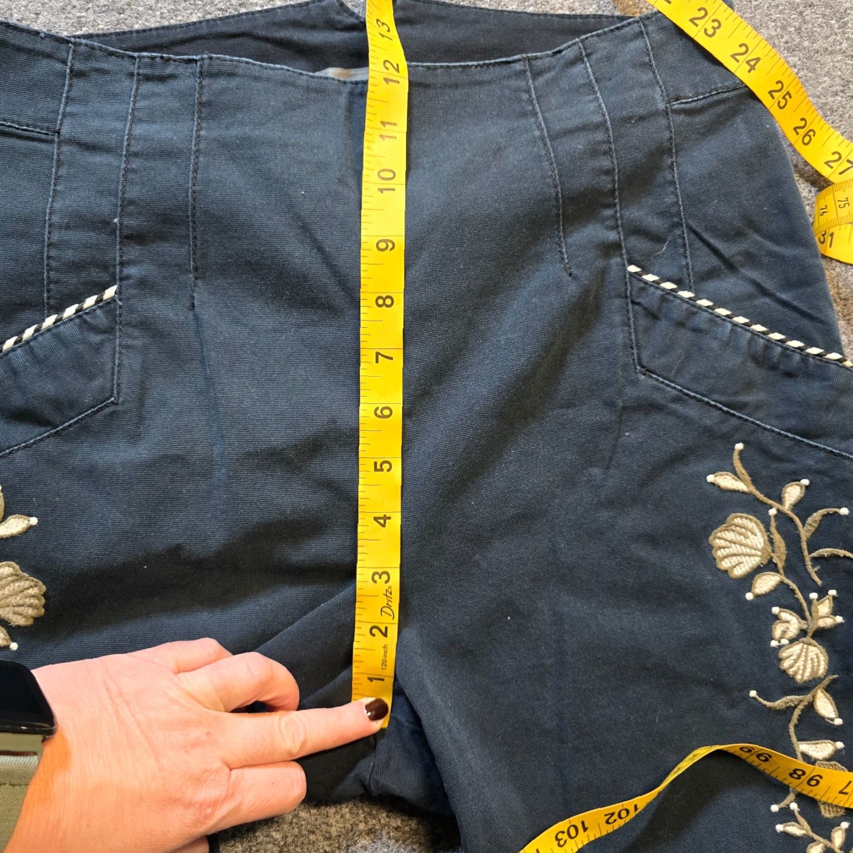 Anthropologie Anthropologie Pants Womens 8 Blue Floral Embroidery Tapered Ankle Boho Casual Size 30" / US 8 / IT 44 - 7 Thumbnail