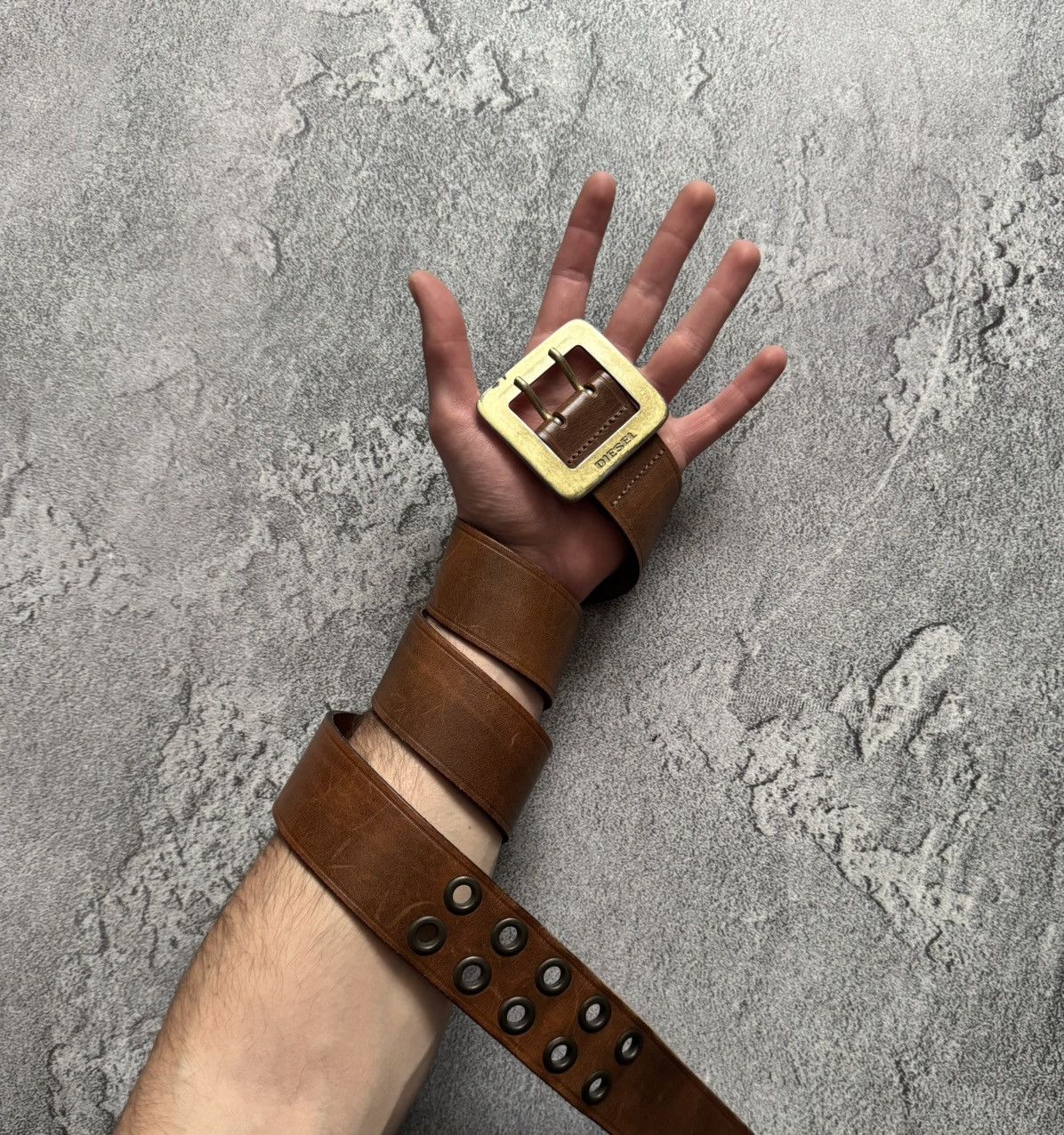 Diesel × Diesel Black Gold Diesel 100cm vintage brown leather belt biker Size ONE SIZE - 1 Thumbnail