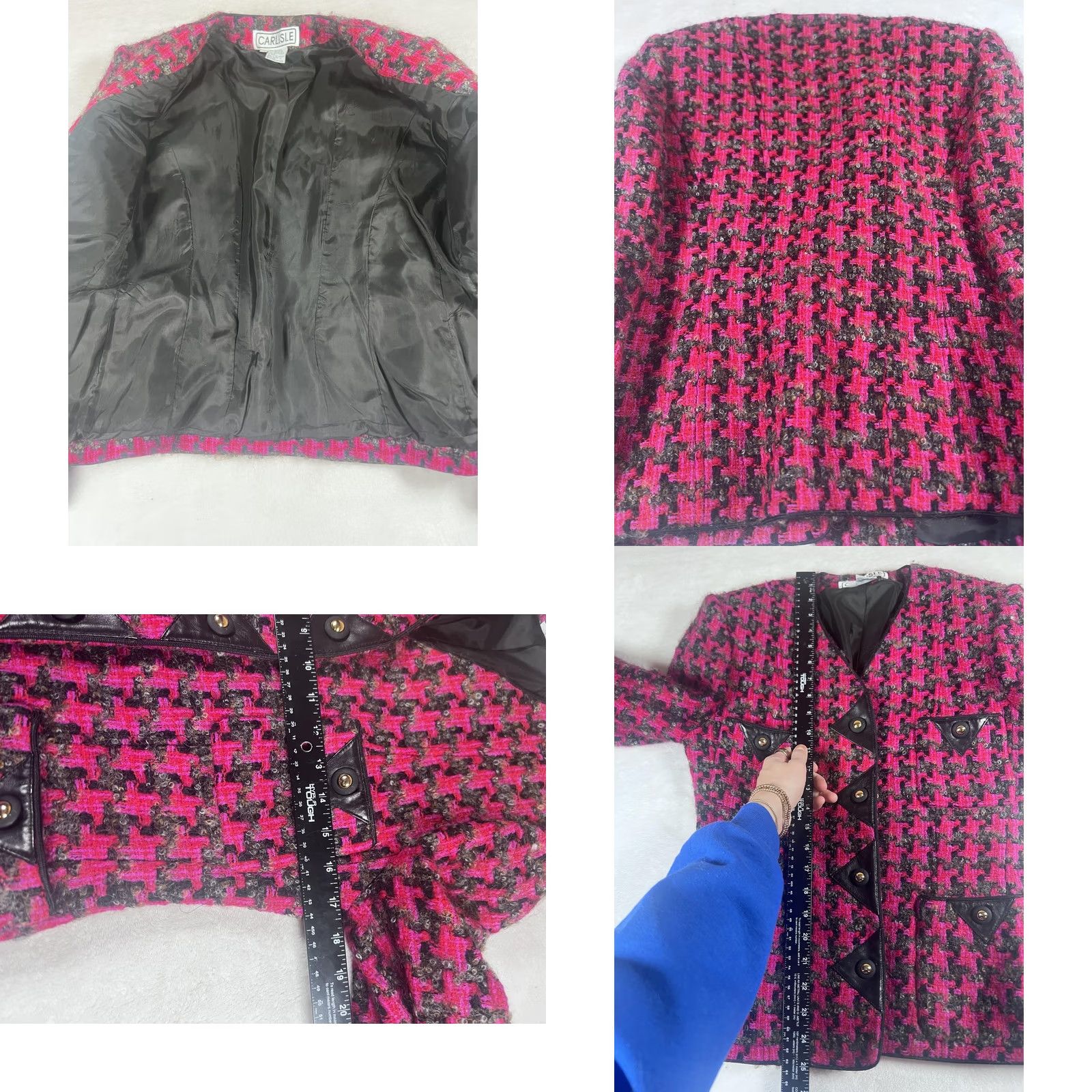 Vintage Vintage Carlisle Blazer Womens 6 Pink Wool Tweed Houndstooth Sequin Jacket 80s Size M / US 6-8 / IT 42-44 - 8 Thumbnail