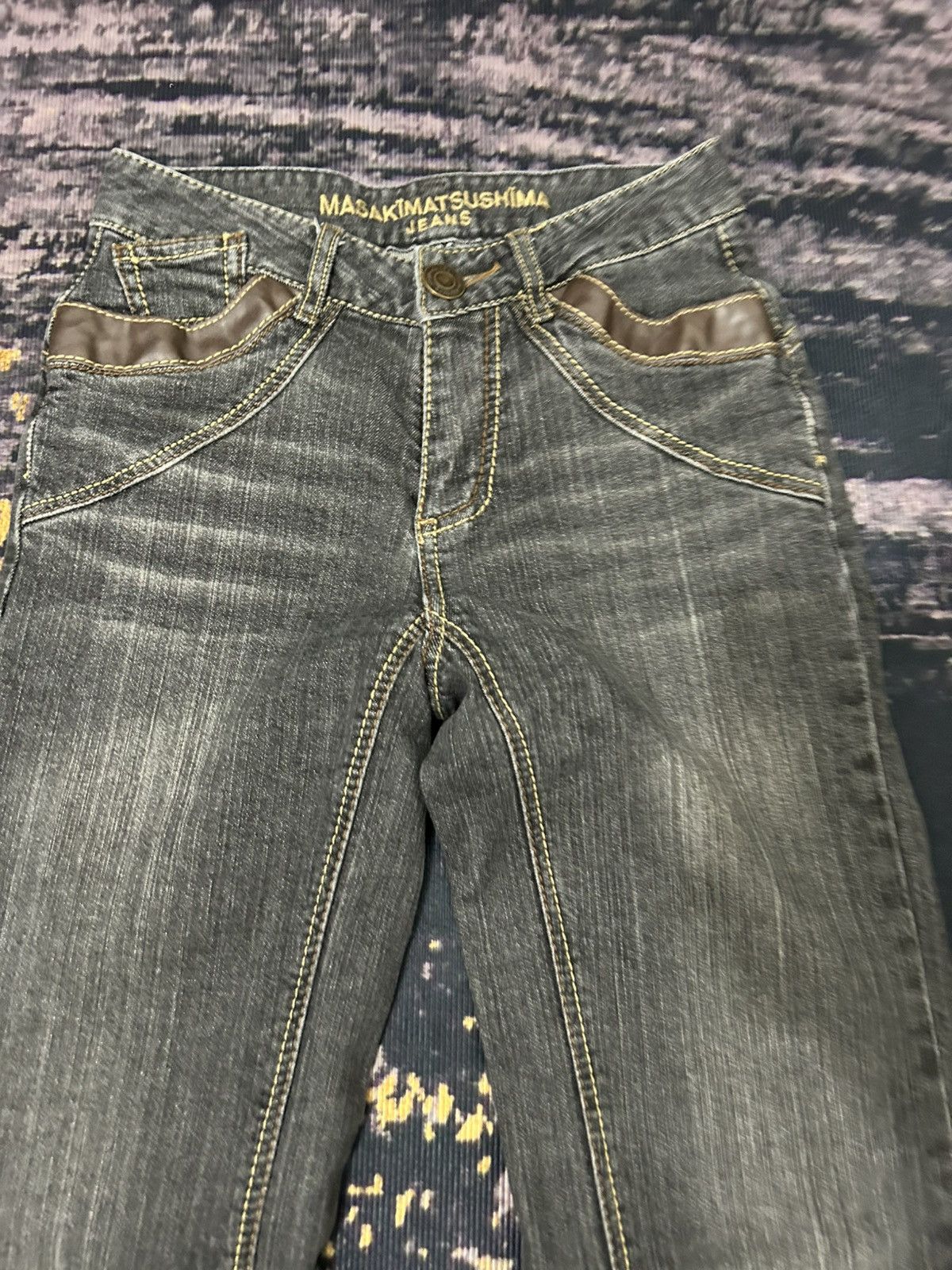 Japanese Brand 🔥🇯🇵 MASAKIMATSUSHIMA Japan Leather Pocket Flare Jeans Size US 27 - 5 Thumbnail