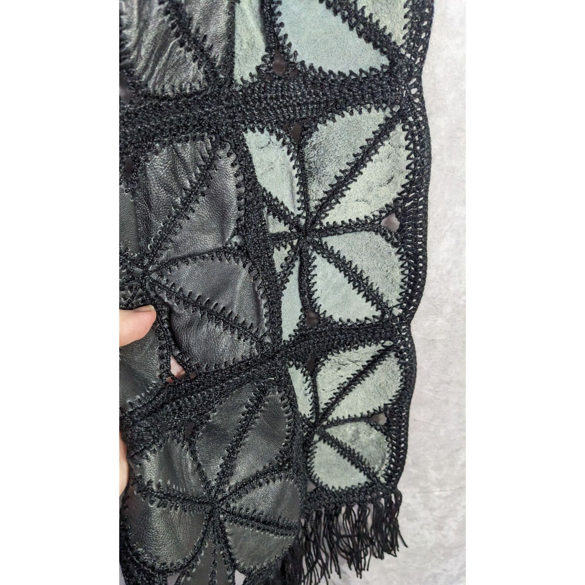 Other Vintage Bohemian Leather & Crochet Patchwork Scarf With Frin Size ONE SIZE - 6 Thumbnail
