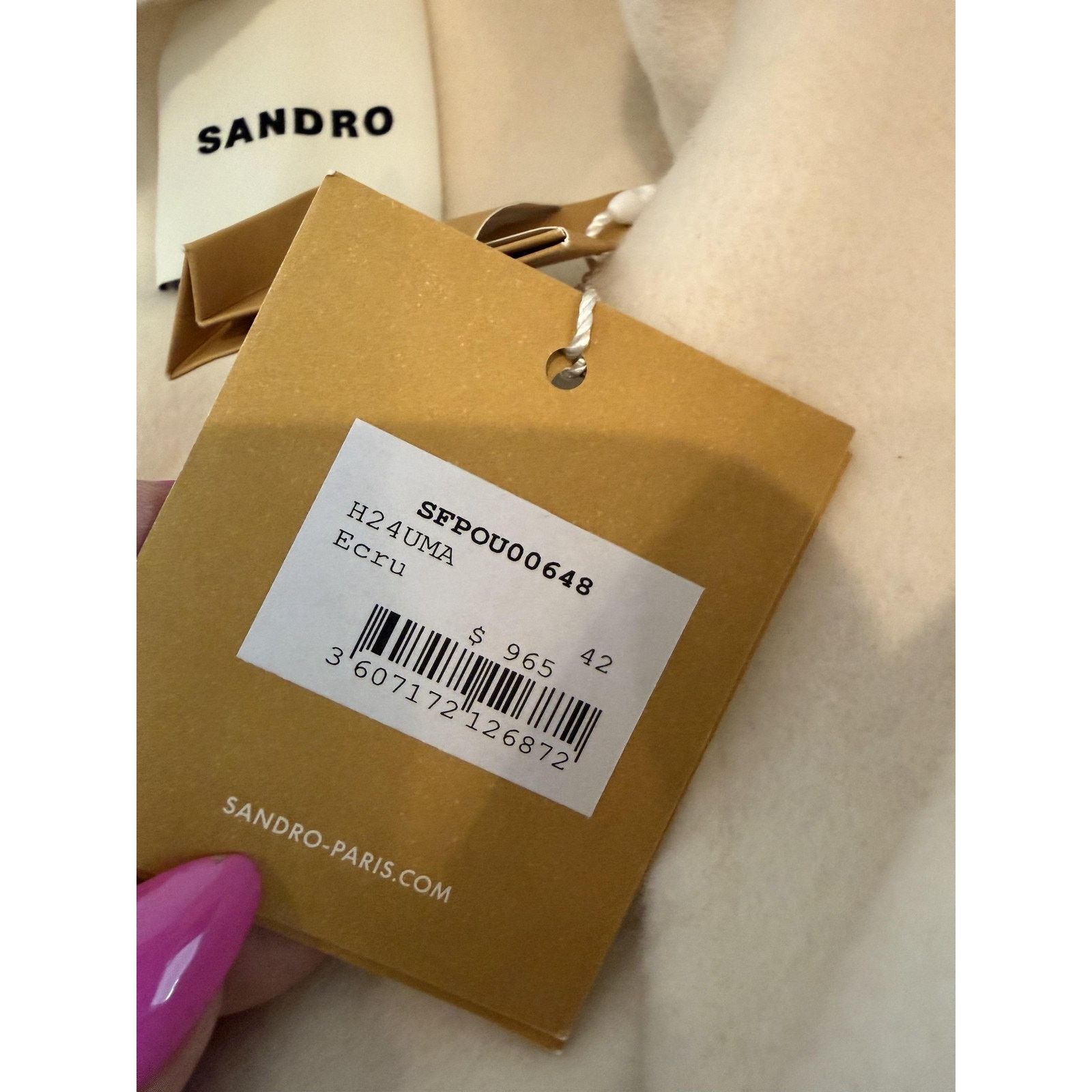Sandro Sandro Womens Wrap Scarf Collar Long Overcoat 42 White Size M / US 6-8 / IT 42-44 - 9 Thumbnail