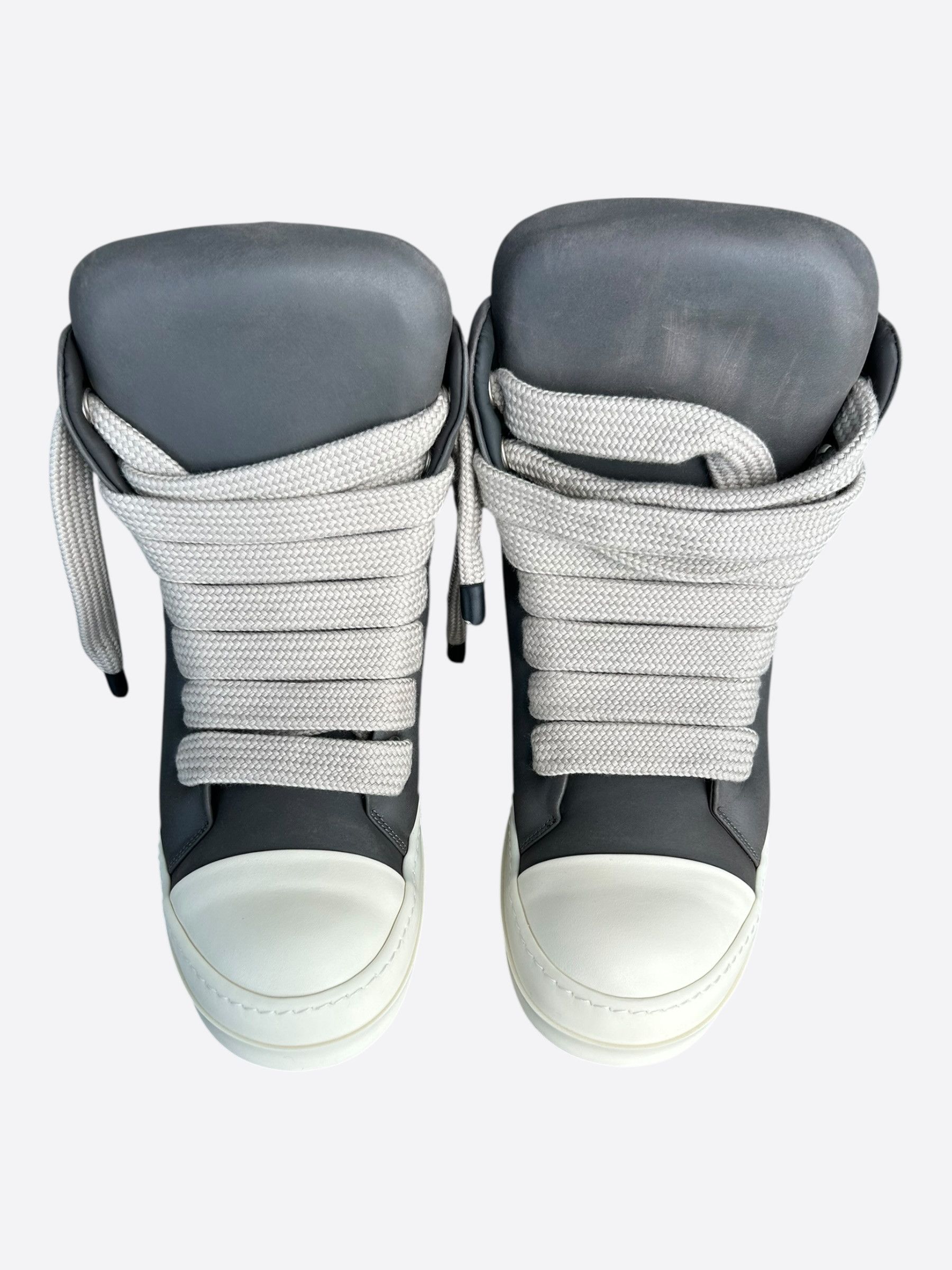 Rick Owens Grey & White Leather Jumbo Lace High Top Puffer Sneakers Size US 9 / EU 42 - 2 Thumbnail