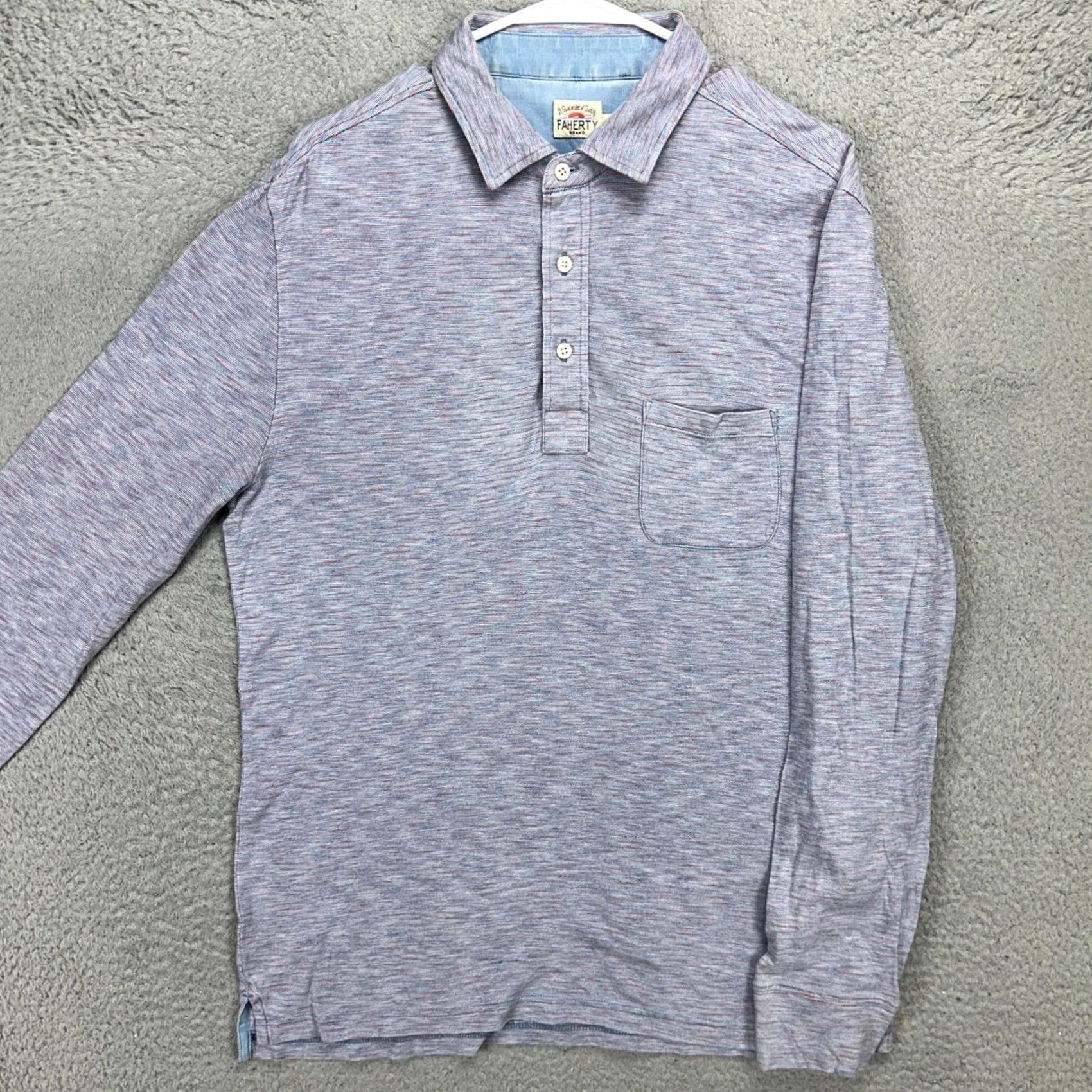 Faherty Faherty Polo Shirt Men Medium Blue Red Striped Long Sleeve Pocket Casual Size US M / EU 48-50 / 2 - 2 Thumbnail