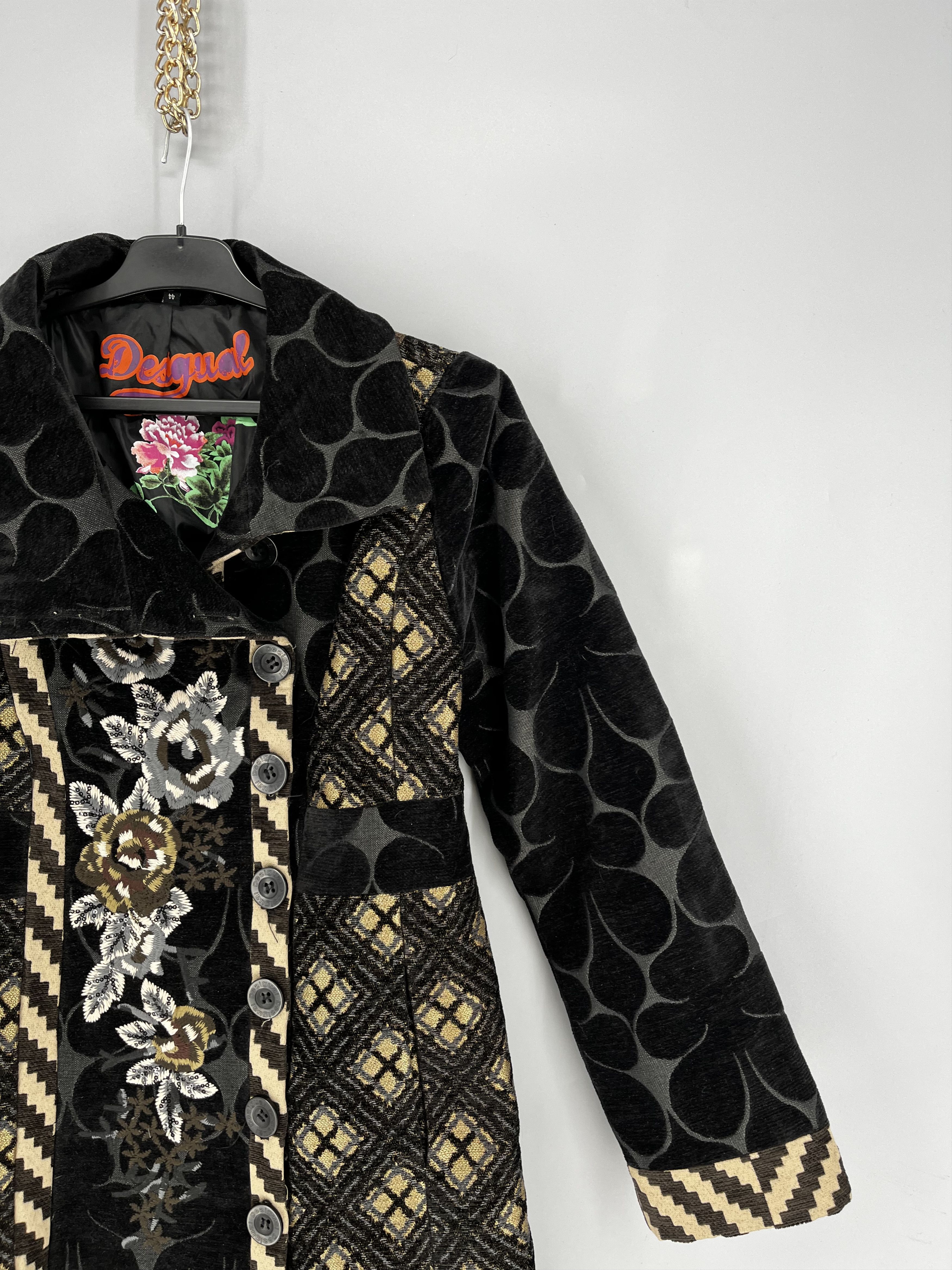 Desigual Desigual Womens Black Beige Embroidered Coat Jacket Pockets Size M / US 6-8 / IT 42-44 - 5 Thumbnail