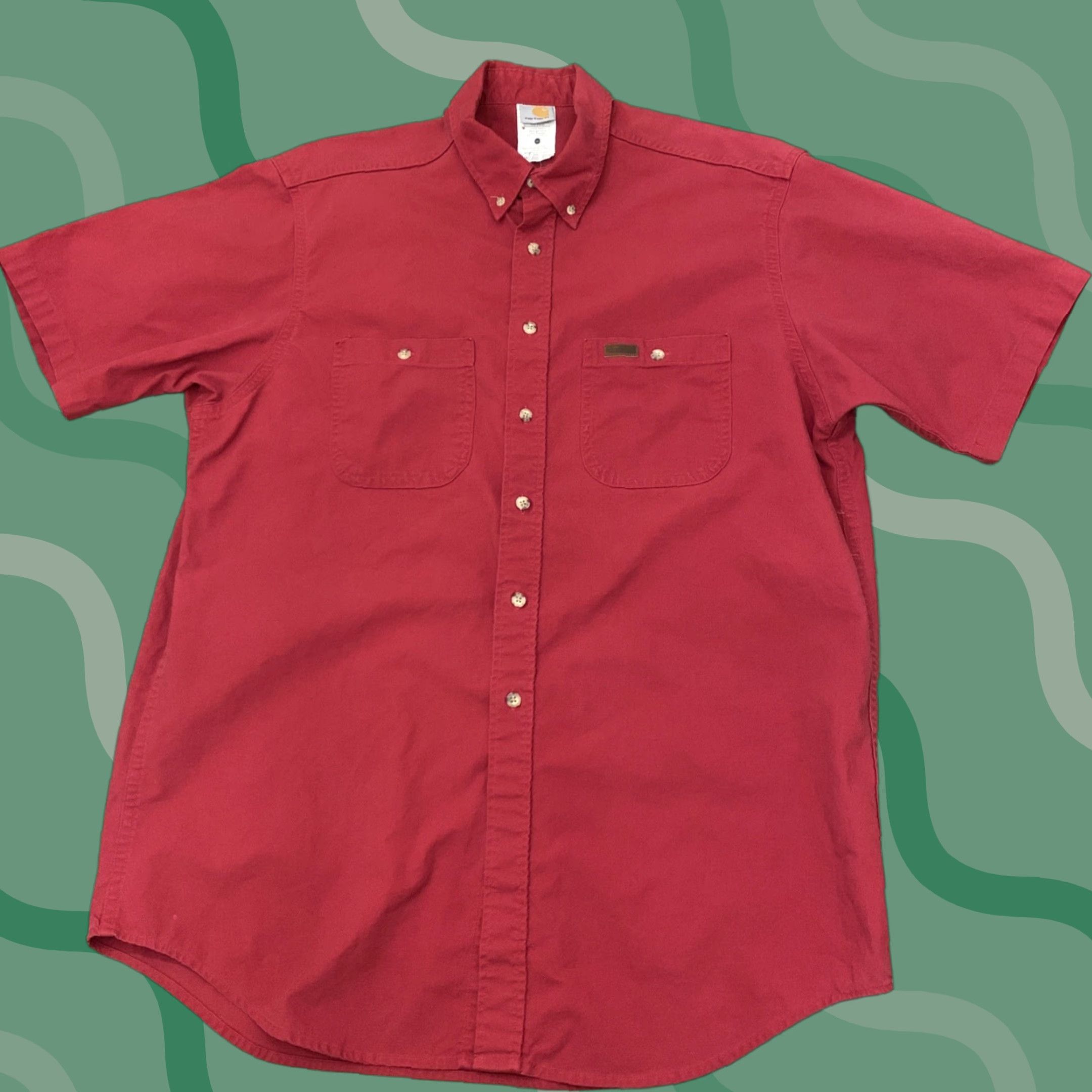 Carhartt VINTAGE Carhartt Button-Down Shirt Red Short Sleeve Cotton Size L Mens Regular Size US L / EU 52-54 / 3 - 1 Thumbnail