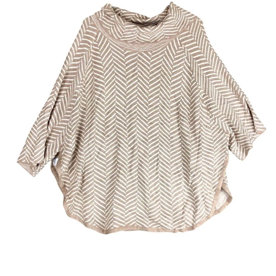 Loft LOFT Outlet Womens Sweater Beige Cream Chevron Poncho Cowl Neck M/L Pullover Knitted Size M / US 6-8 / IT 42-44 - 2 Thumbnail